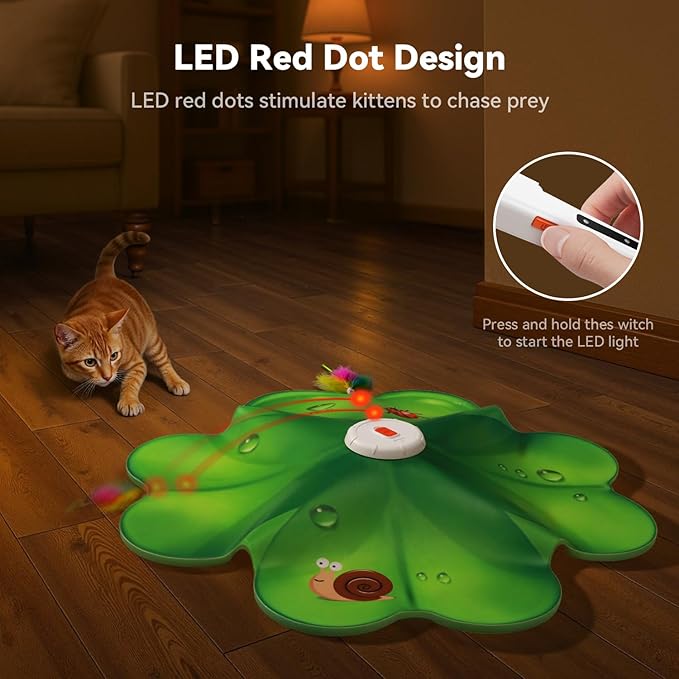 FEELNEEDY Rechargeable Cat Toys, 2 in 1 Hide and Seek Game Interactive Cat Toy, Movable LED Red Dot, Moving Concealed Feathers, Durable Exercise Toys for Indoor Cats, Bored Adult Cats Wand Toy