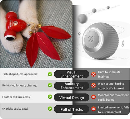 Kitifish Automatic Cat Toys for Indoor Cats, Interactive Cat Feather Toys with Feather and Bell, Smart Electric Moving Kitty Toy, kitifish Toys, Stiulate Hunting Instinct for Your Kitty