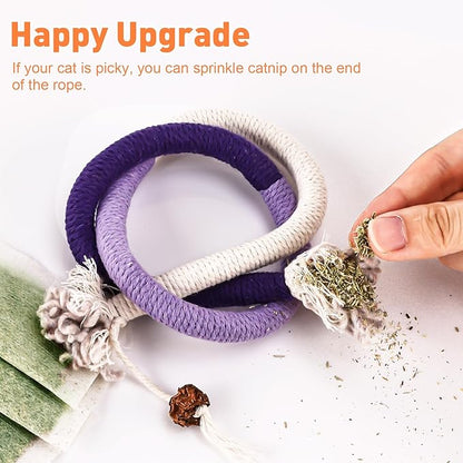 Cat Toys Chew Ropes 3Pcs with Natural Catnip, Safe Teeth Cleaning Toy for Indoor Kittens, Interactive Cat Kitty Toys for All Breeds (27.56 Inches, 3 Bags of Catnip Included)