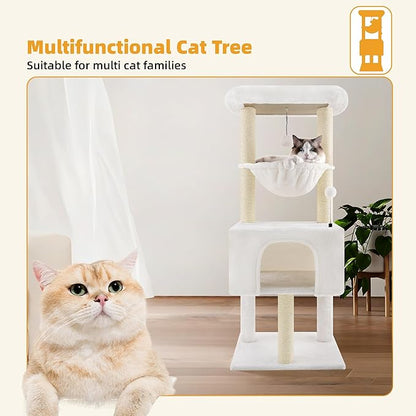 ROYPET Fashion Design 43.3" Cat Trees with Cat Houses Spring Balls,Beige