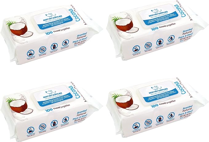 Best Pet Supplies 8" x 9" Large Dog Wipes - Cleaning and Deodorizing for Paws and Coat - Gentle Formula with Coconut Vitamin E for Puppies and Cats - 400 Count