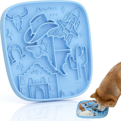 Puzzle Feeder Snuffle Mat and Lick Mat for Dogs,Texas Textured Slow Feeder, 0.75 Inch Thin Silicone Mat Holds 3 Cups, Dishwasher and Microwave Safe, Blue