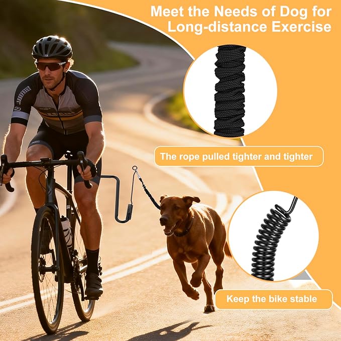 Dog Bike Leash, Hands Free Dogs Bike Attachment, Bike Riding Dog Hands Leash for Exerciser Training, Jogging, Cycling and Outdoor, Reflective Design & Shock Absorbing Elastic Rope