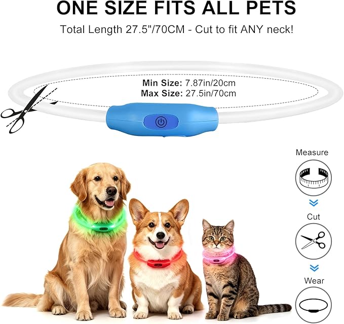 Novkin 2-Pack LED Dog Collar, Light Up Dog Collars,Rechargeable Dog Lights for Night Walking，Universal, Reusable Safety Necklace for Small Medium Large Dogs Green&Blue