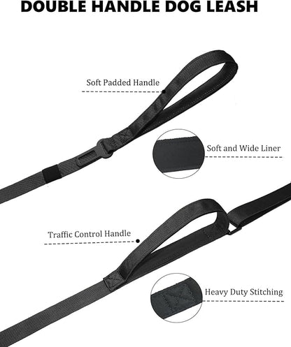 Hotsky Heavy Duty Dog Leash with Two Padded Handles,4.5-6 FT Adjustable Nylon Seatbelt Dog Leash with Traffic Handle and Carabiner for Large Medium and Small Breed Dogs that Pull,Black