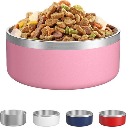 LIANLAI Stainless Steel Dog Bowls, Rust-Resistant Pet Bowls, Non Slip Dog Water Bowl, Versatile Feeding Bowls(Pink，64 oz)