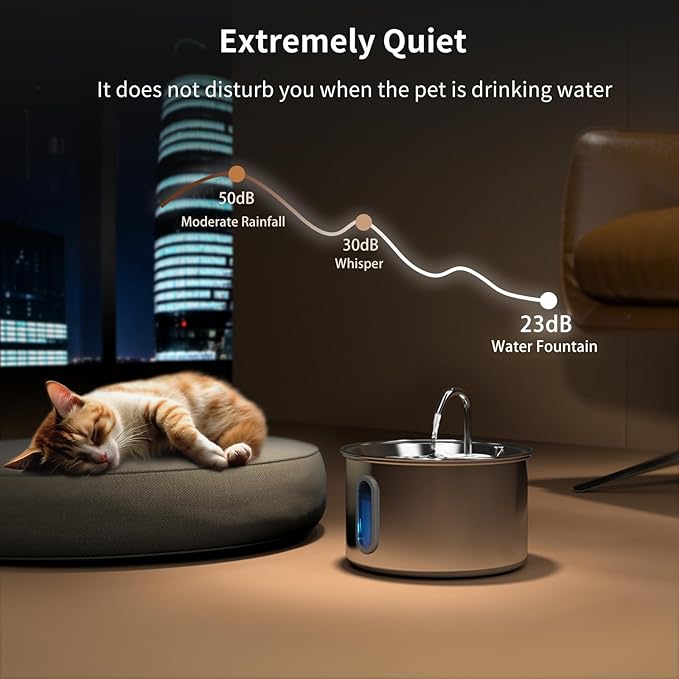Stainless Steel Cat Water Fountain, Corded 3L/101oz Pet Water Fountain, Dog Waterer with Quiet Pump and 4-Layer Filtration for Cats and Dogs