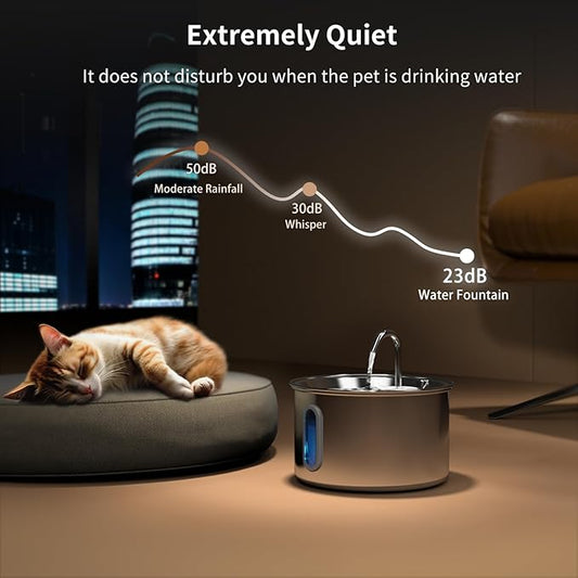 Cat Water Fountain Stainless Steel,3 L/ 101 oz Pet Water Fountain with 5-Stage Circulating Filtration System,Cat Fountain with Quiet Pump for Cats, Dogs (4 Filters + 4 Sponges)