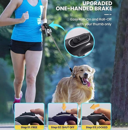 Retractable Dog Leash with LED Light for Night Walking – 16ft Tangle-Free Leash with Poop Bag Dispenser, One-Button Lock, Reflective Handle