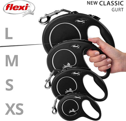 FLEXI New Classic Tape Retractable Dog Leash for Large Dogs Upto 110 lbs. – 26 ft., Black | Tangle Free Pet Walking Leash with One-Handed Brake, Pause, Lock|German Quality Product