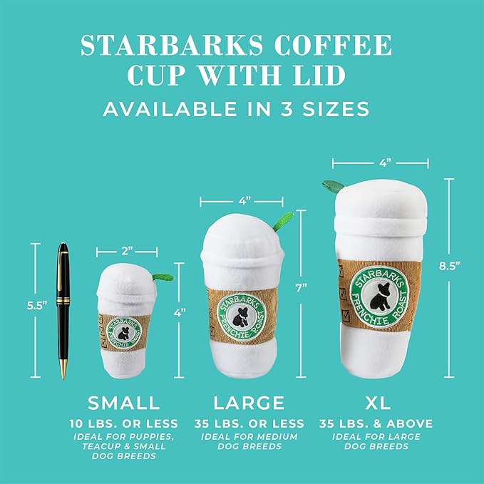 Haute Diggity Dog Starbarks Coffee Cup, Plush Designer Dog Toys with Interactive Squeaker, Stimulating Pet Enrichment, Machine-Washable & Safe Materials for All Breeds, Size Large