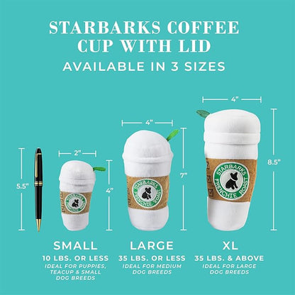 Haute Diggity Dog Starbarks Coffee Cup, Plush Designer Dog Toys with Interactive Squeaker, Stimulating Pet Enrichment, Machine-Washable & Safe Materials for All Breeds, Size Large