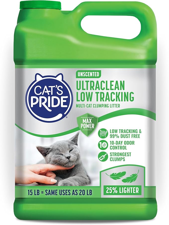 Cat's Pride Max Power: UltraClean Low Tracking Multi-Cat Clumping Litter - Keeps Paws & Home Clean - Up to 10 Days of Powerful Odor Control - 99% Dust Free - Unscented, 15 Pounds
