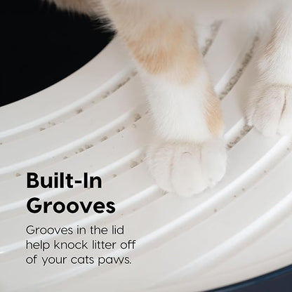 IRIS USA Large Top Entry Cat Litter Box Made in USA, Covered Enclosed Design with Lid, Litter Catching Grooved Top, Scatter Shield, Dog Proof, Scoop Included, Odor Control, Navy/White