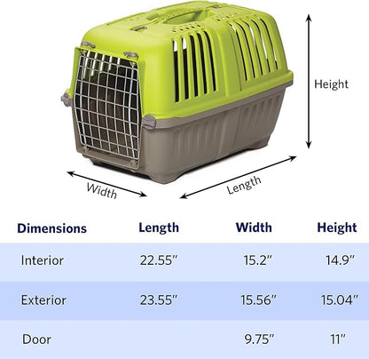 MidWest Homes for Pets Spree Travel Carrier – Hard-Sided Dog & Cat Carrier, Small Pet Travel Crate with Handle, Ventilated Design, Easy Assembly, 24-Inch, Green