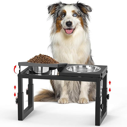 Dog Bowls Elevated, 4 Height(6.8" to 10") & Angle (0-20°) Adjustable Raised Dog Bowl Stand, Elevated Dogs Bowl Stand for Medium Sized Pet, Sturdy Metal Dogs Feeding Station with 2X 33oz (4cup) Dishes