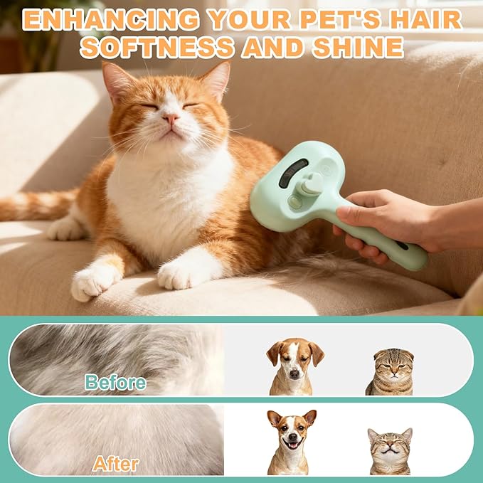 Pet Steam Brush for Dogs and Cats, 3 in 1 Steam Grooming Brush for Hair Shedding and Removal, Cleaning Spray Comb with Mist for Long-Haired Pets