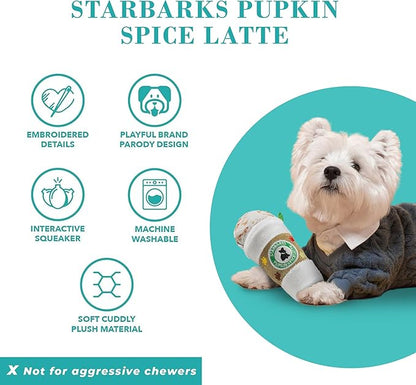 Haute Diggity Dog Starbarks Pupkin Spice Latte, Plush Designer Dog Toys with Interactive Squeaker, Stimulating Pet Enrichment, Machine-Washable & Safe Materials for All Breeds, One Size