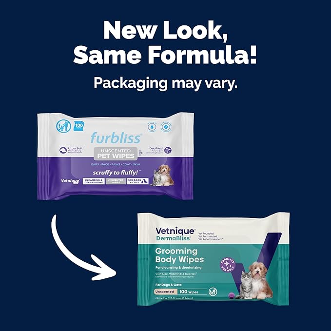 Vetnique DermaBliss Pet Wipes for Dogs & Cats for Grooming, Cleansing & Deodorizing, Thick Dog Wipes for Convenient Dog Cleaning and Natural Pet Odor Eliminator, 100ct (Unscented)