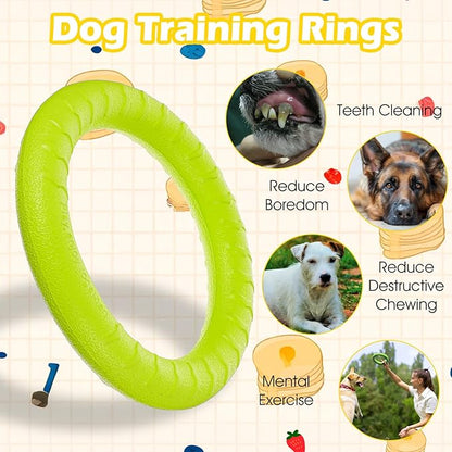 3 Pack Dog Training Rings – Durable EVA Chew Toys for Aggressive Chewers, Floating Fetch & Tug-of-War Toy for Small to Medium Dogs (7-Inch, Green/Orange/Yellow)