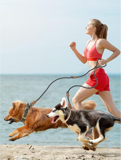 Mile High Life Dual Dog Leash, Double Dog Leash, 360 Swivel No Tangle Walking Leash, Hands Free Leash w Leather Tailored Connection, Double Rope Leash for Two Dogs (Blue Green, 8FT)