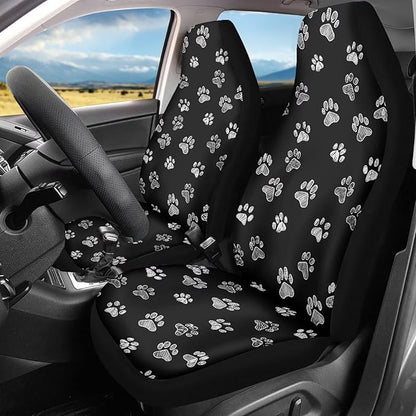 Dreaweet White Dog Paw Print Car Seat Covers for Women 2 Front Set Cute Car Accessories Washable Front Seat Cover Universal Fit Most Vehicle SUV Sedan Trucks