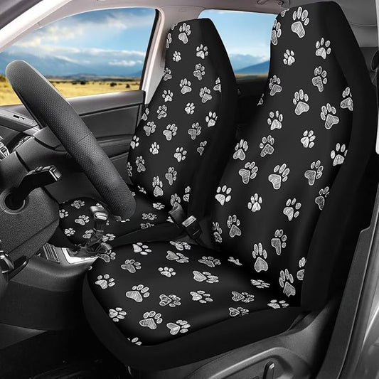 Dreaweet White Dog Paw Print Car Seat Covers for Women 2 Front Set Cute Car Accessories Washable Front Seat Cover Universal Fit Most Vehicle SUV Sedan Trucks