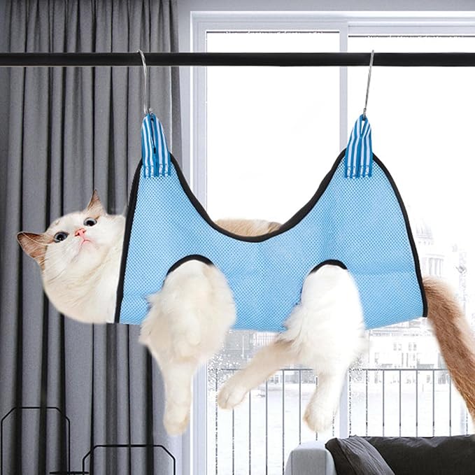 Pet Cat Grooming Hammock Restraint Towel Bag Bathing Bag Harness Breathable Dog for Trimming Puppy Small Medium Dogs Claw Care, Light Blue, S