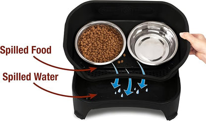 Neater Feeder Express Mess Proof Dog Bowls Elevated for Medium and Large Breed – Made in USA – No Spill Raised Slow Feeder Elevated Dog Bowl Stand, Slow Feed Food and Water Bowl Set, Black