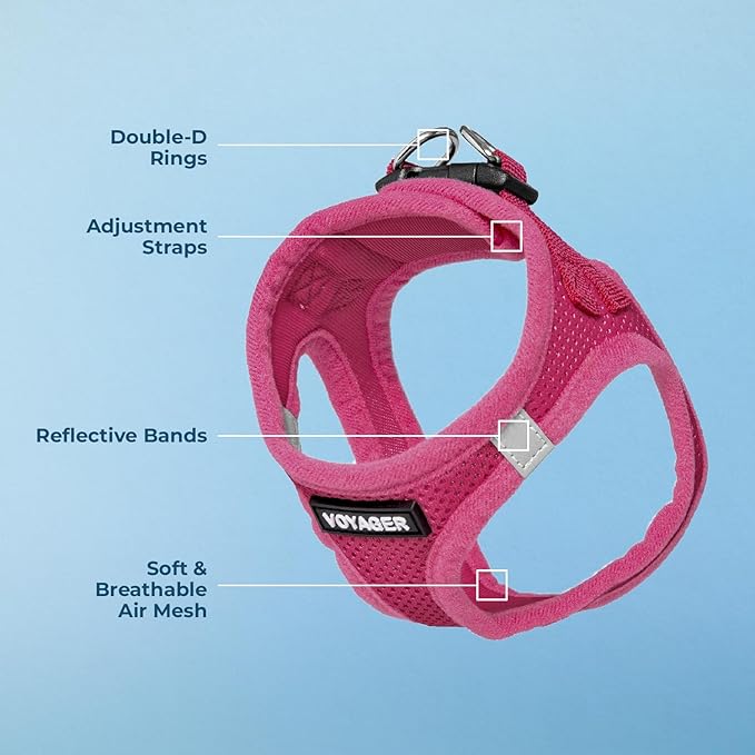Best Pet Supplies Voyager Step-in Air Harness - All Weather Mesh, Reflective, No Pull Harness for Dogs, Cats - Secure with Hook & Loop Fastener, Buckle, Double D-Rings - Fuchsia, XXS
