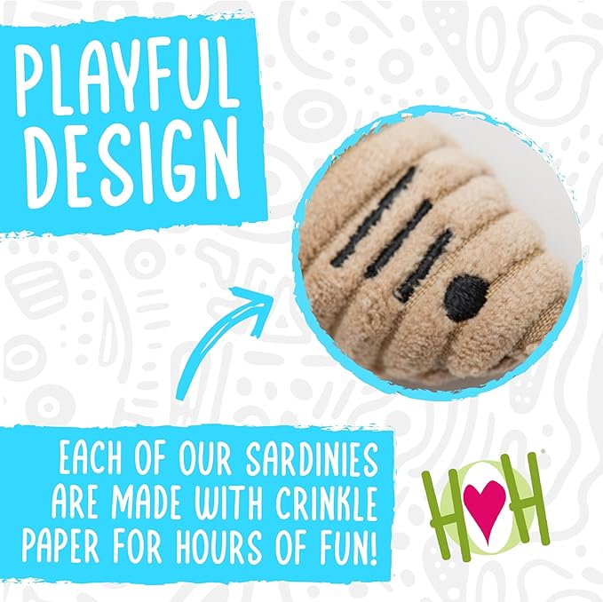 HuggleKats Cat Toys - Kitten Toys for Bored Indoor Cats, Perfect for Moving, Exercise, Biting & Chewing - Sardines (3 Pack)