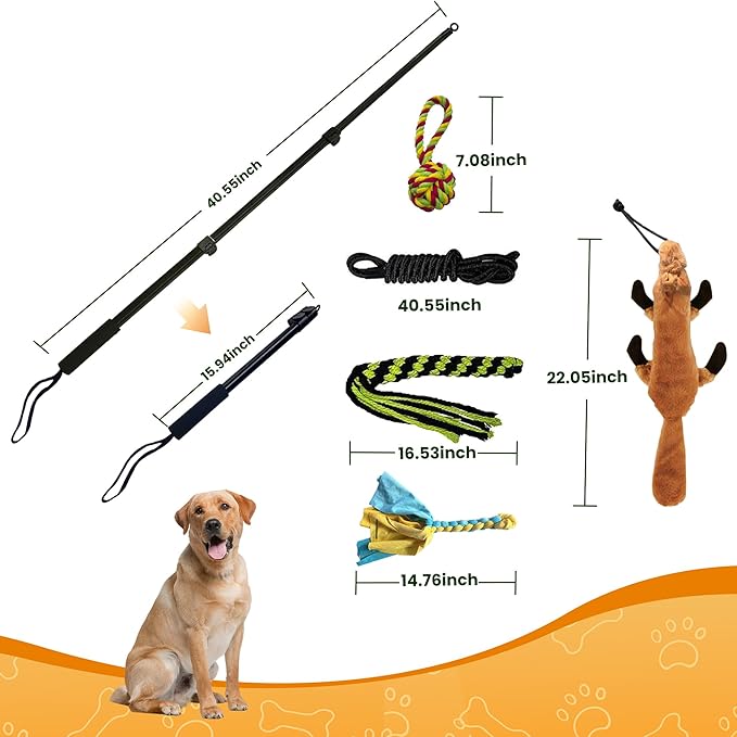 Flirt Pole for Dogs, Interactive Dog Toys Extendable Teaser Wand with Lure Chewing Toy, Chase and Tug of War for Small Medium Large Dogs Training Playing Exercise