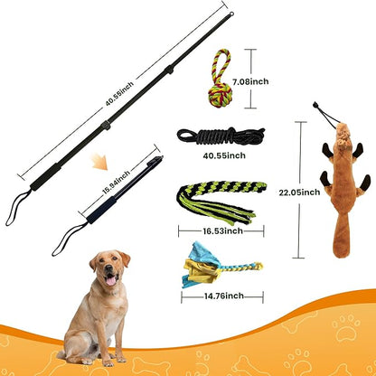 Flirt Pole for Dogs, Interactive Dog Toys Extendable Teaser Wand with Lure Chewing Toy, Chase and Tug of War for Small Medium Large Dogs Training Playing Exercise