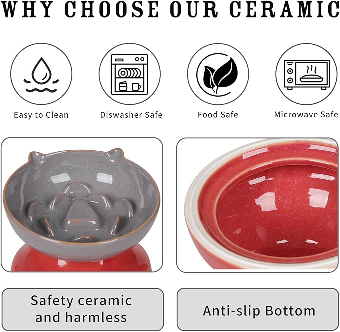Ceramic Slow Feeder Dog Bowl, Elevated Maze Food Dish with Heavy Base, Anti Choking & Reduce Bloating, Raised Feeding Bowl for Small Medium Dogs (Grey)