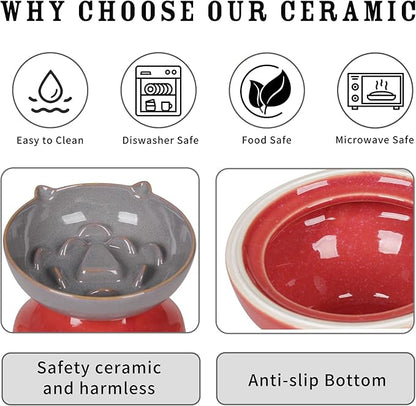 Ceramic Slow Feeder Dog Bowl, Elevated Maze Food Dish with Heavy Base, Anti Choking & Reduce Bloating, Raised Feeding Bowl for Small Medium Dogs (Grey)