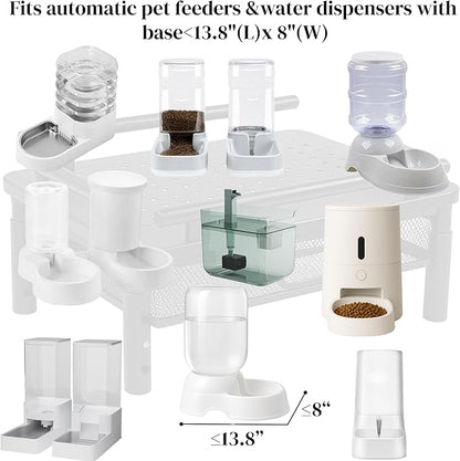 Dog Water Bowl Dispenser Stand with Storage Drawer & Metal Holder Compatible with Automatic Feeders & Water Dispensers - Adjustable Height, Raised Elevated Platform for Cats, Small & Medium Dogs