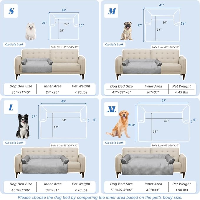 GGIB Cooling Dog Bed Mat with Bolster Pillow Washable Dog Couch Cover Breathable Summer Pet Couch Bed Protector Indoor(Large, Cooling Grey)