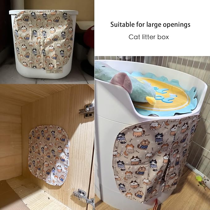 Curtain for Self Cleaning Cat Automatic Litter Box, Reduces Bounce, Stops Odors from The Litter Box Self Cleaning, Large-Diameter Trays Also Suitable.(White Cat)