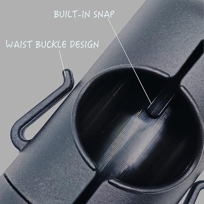 Dog Poop Bag Holder with Leash Clip, Adjustable Strap & 2-Side Hooks for Used Dog Waste Bags (Black)