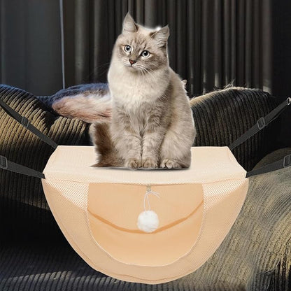 Kichvoe Breathable Mesh Cat Hammock Hanging Bed for Cats and Kittens, Summer Pet Cage Sleeping Nest with Machine-Washable Fabric, Beige S Size Indoor Pet Bed