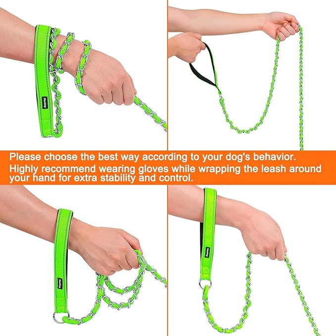 HOMIMP Chew Proof Dog Leash for Medium Large Dogs, Reflective 6 FT Heavy Duty Metal Chain Dog Leashes with Soft Padded Handle, Anti Bite Durable Rope Leashes for Pitbull, Non Chewable