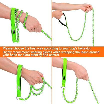HOMIMP Chew Proof Dog Leash for Medium Large Dogs, Reflective 6 FT Heavy Duty Metal Chain Dog Leashes with Soft Padded Handle, Anti Bite Durable Rope Leashes for Pitbull, Non Chewable