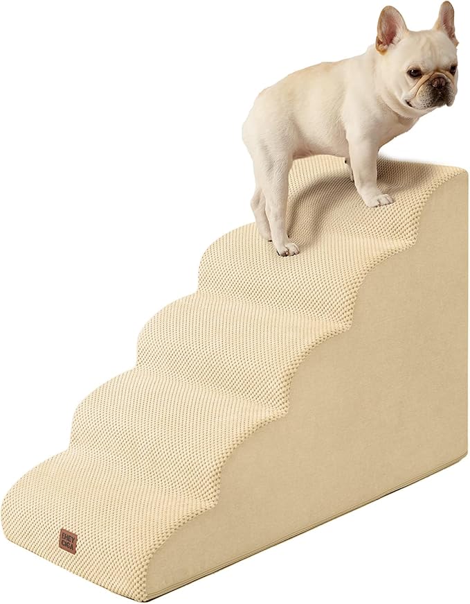 EHEYCIGA Curved Dog Stairs Ramp for High Beds 22.6" H, 5-Step Dog Steps for Small Dogs and Cats, Pet Stairs for High Bed Climbing, Non-Slip Balanced Pet Step Indoor, Graige