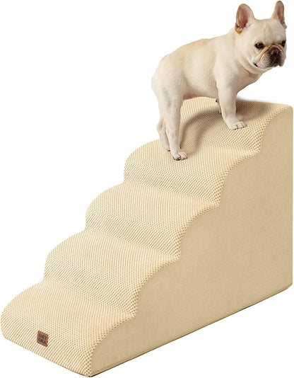 EHEYCIGA Curved Dog Stairs Ramp for High Beds 22.6" H, 5-Step Dog Steps for Small Dogs and Cats, Pet Stairs for High Bed Climbing, Non-Slip Balanced Pet Step Indoor, Graige