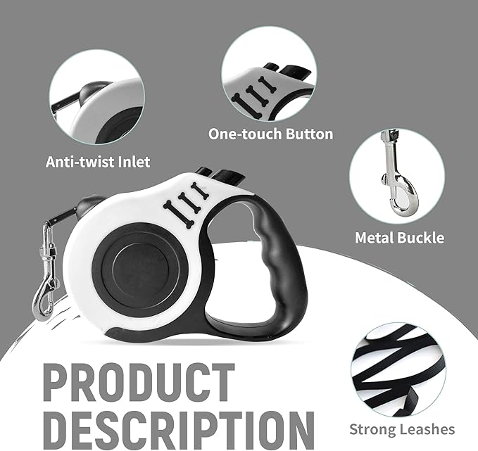 Retractable Dog Leash Automatic Telescopic Tractor Dog Tape, Pet Tape 10/16 FT Durable and Convenient, with Folding Bowl, Dispenser, Rubbish Bags, Suitable for Small and Medium Dogs