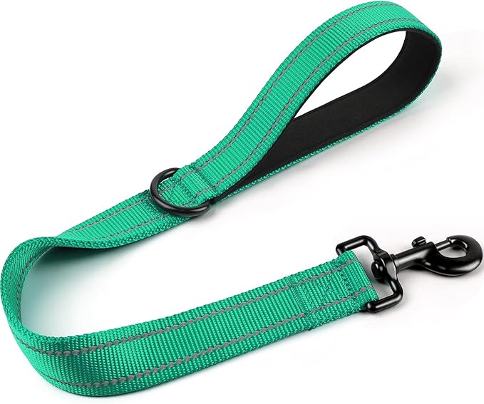 Joytale Strong Short Dog Leash 2FT, 1.2 Inch Wide, Heavy Duty, Padded Handle for Traffic Control, Reflective Leash for Medium and Large Dogs Walking Training, Teal