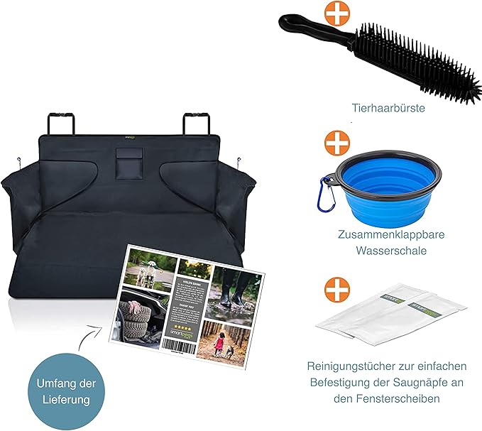 Car Seat Cover - Anti-Slip Protector with Side Protection 185x105x36 cm for Every Car - Includes Foldable Dog Bowl and Brush