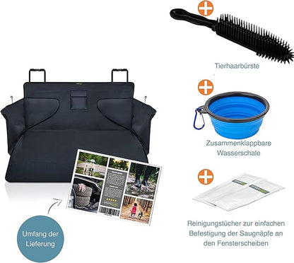 Car Seat Cover - Anti-Slip Protector with Side Protection 185x105x36 cm for Every Car - Includes Foldable Dog Bowl and Brush