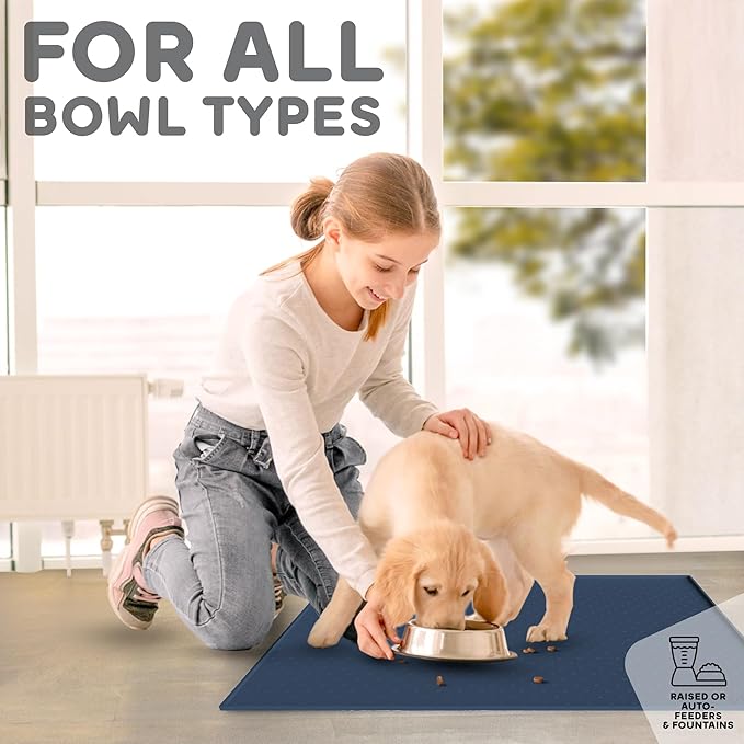 Dog Food Mat - 24x15 Raised Edges Dogs Mat for Food and Water Prevent Spill, Waterproof Cat Food Mats Protect Floors, Easy Clean Dog Bowl Mats for Food and Water, Silicone Pet Feeding Placemats