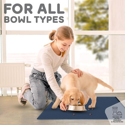 Dog Food Mat - 24x15 Raised Edges Dogs Mat for Food and Water Prevent Spill, Waterproof Cat Food Mats Protect Floors, Easy Clean Dog Bowl Mats for Food and Water, Silicone Pet Feeding Placemats